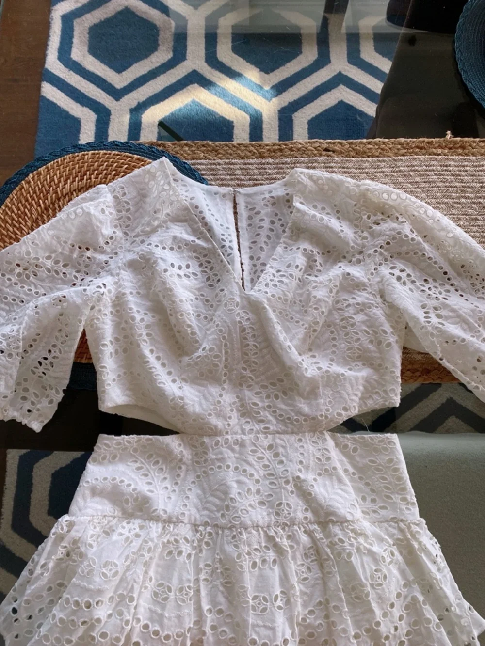 BCBGMaxAzria White Eyelet Puff Sleeve Cut Out Tiered Mini Dress! 🐚 - Picture 10 of 17